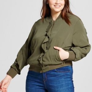 NWT Target Who What Wear Olive Green Ruffle Bomber